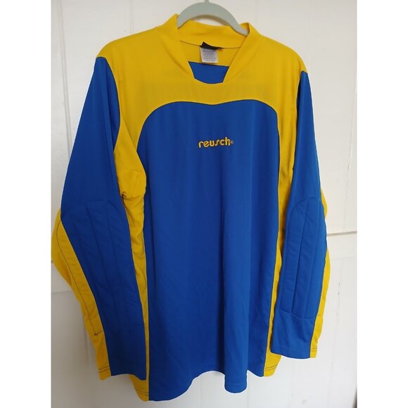 Vintage REUSCH Padded Goalkeeper Jersey Shirt Adult L Yellow Blue Long Sleeve - Picture 3 of 11
